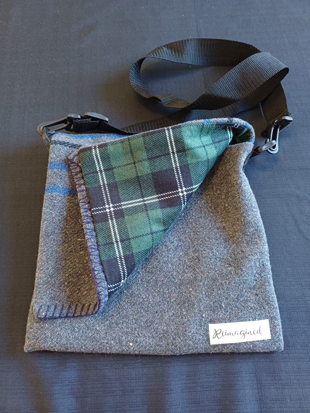 Tartan lining Grey  Crossover Shoulder Bag
