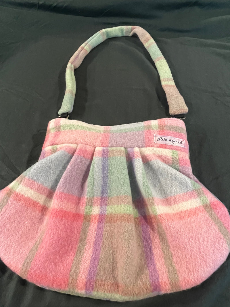 Cream,Green and Pink plaid handbag