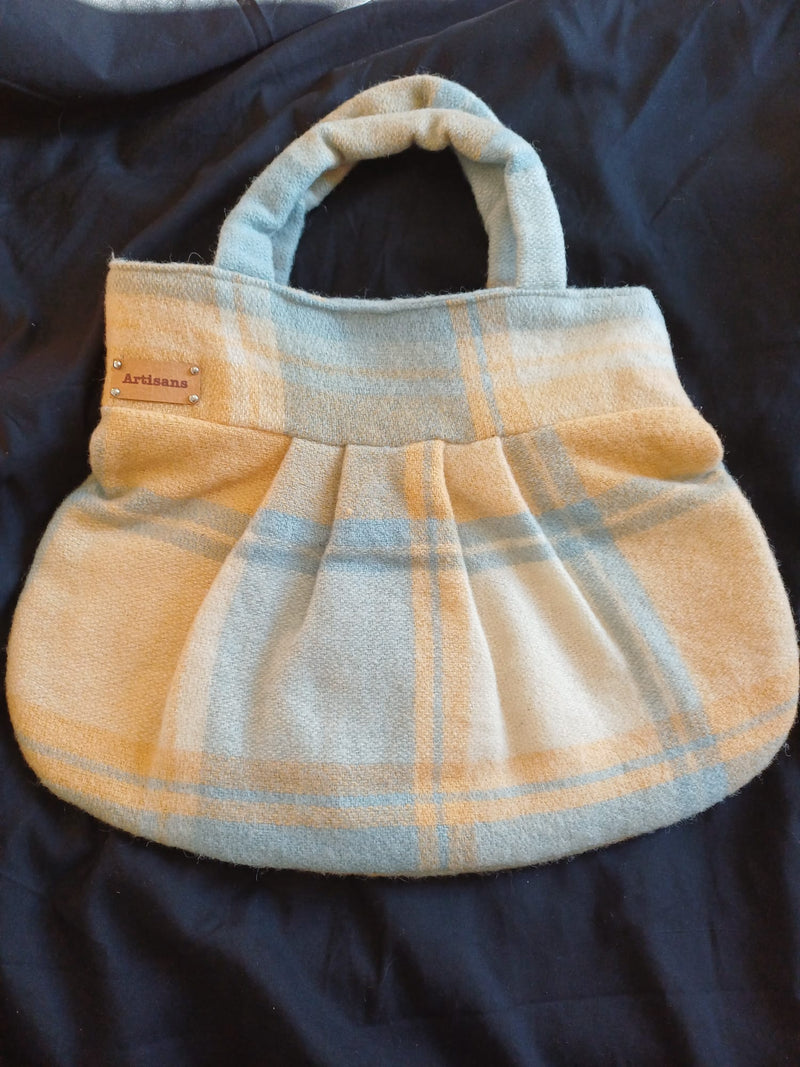 Soft Mustard and Grey pleated woollen bag